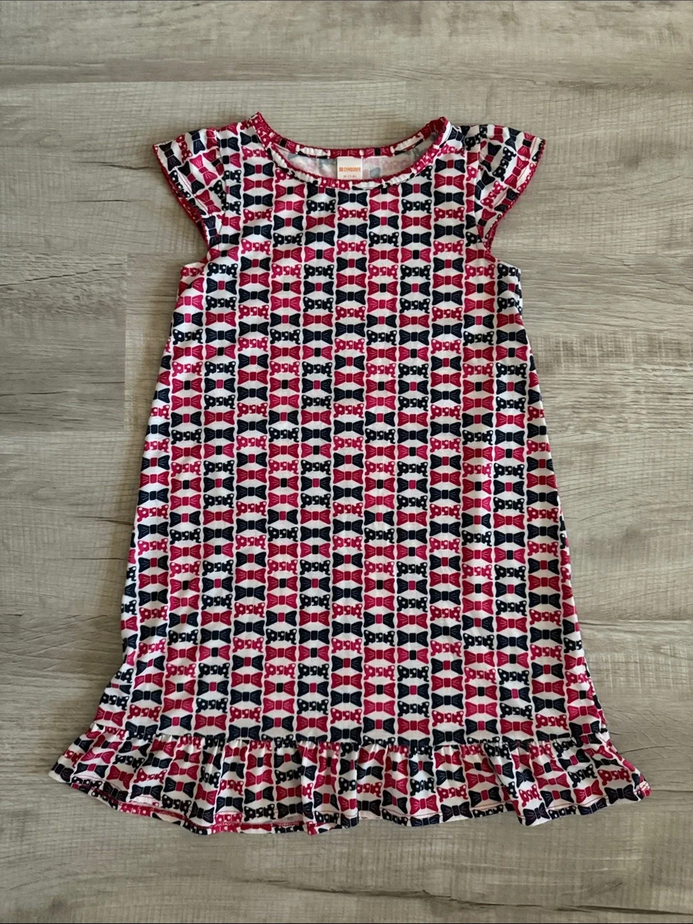 Gymboree White Pink and Navy Bow-Pattern Ruffle Dress